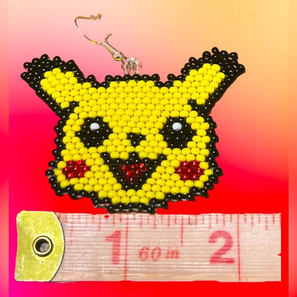 GrandmaMia’s Hand-beaded Pika-Chu Earrings - Picture 2 of 3